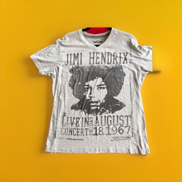 WOMENS Jimi Hendrix Graphic Grey TShirt Sz L  V-Neck Good Used Condition - Picture 1 of 10